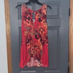 Free People Red Floral Tunic Dress xs